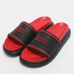 Pre Owned Alexander McQueen Black/Red Rubber Hybrid Slide Sandals Size 39