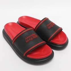 Pre Owned Alexander McQueen Black/Red Rubber Hybrid Slide Sandals Size 39