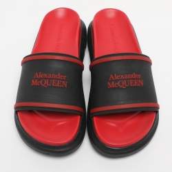 Pre Owned Alexander McQueen Black/Red Rubber Hybrid Slide Sandals Size 39