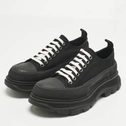 Pre Owned Alexander McQueen Black Canvas And Rubber Tread Slick Low Top Sneakers Size 42.5