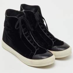 Pre Owned Alexander McQueen Black Velvet and Leather High Top Sneakers Size 42