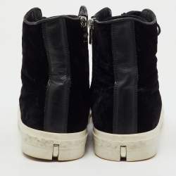 Pre Owned Alexander McQueen Black Velvet and Leather High Top Sneakers Size 42
