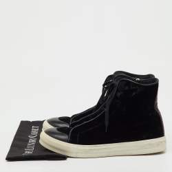 Pre Owned Alexander McQueen Black Velvet and Leather High Top Sneakers Size 42