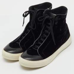 Pre Owned Alexander McQueen Black Velvet and Leather High Top Sneakers Size 42