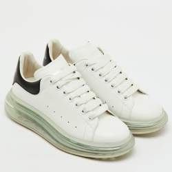 Pre Owned Alexander McQueen White/Black Leather Oversized Clear Sole Sneakers Size 41.5