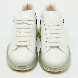 Pre Owned Alexander McQueen White/Black Leather Oversized Clear Sole Sneakers Size 41.5