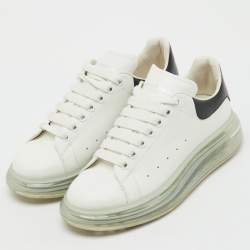 Pre Owned Alexander McQueen White/Black Leather Oversized Clear Sole Sneakers Size 41.5