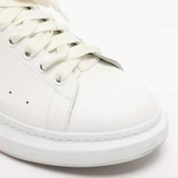 Pre Owned Alexander McQueen White/Taupe Leather and Suede Oversized Lace Up Sneakers Size 45