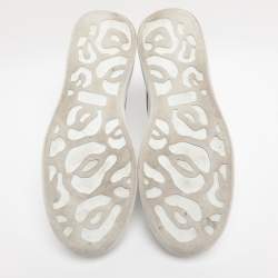 Pre Owned Alexander McQueen White/Taupe Leather and Suede Oversized Lace Up Sneakers Size 45