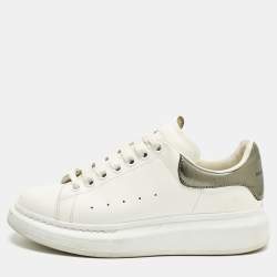 Pre Owned Alexander McQueen White/Metallic Leather Oversized Sneakers Size 39
