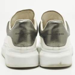 Pre Owned Alexander McQueen White/Metallic Leather Oversized Sneakers Size 39