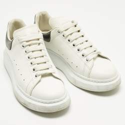 Pre Owned Alexander McQueen White/Metallic Leather Oversized Sneakers Size 39
