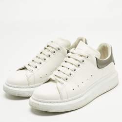 Pre Owned Alexander McQueen White/Metallic Leather Oversized Sneakers Size 39