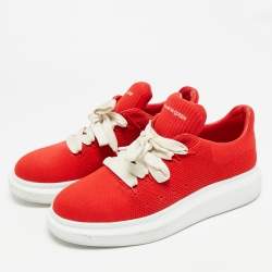 Pre Owned Alexander McQueen Red Knit Fabric Oversized Sneakers Size 43