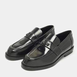 مملوكة مسبقًا Alexander McQueen Size 43 Black Patent Leather logo-plaque Penny Loafers