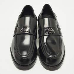 مملوكة مسبقًا Alexander McQueen Size 43 Black Patent Leather logo-plaque Penny Loafers