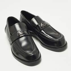 مملوكة مسبقًا Alexander McQueen Size 43 Black Patent Leather logo-plaque Penny Loafers
