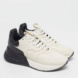 مملوكة مسبقًا حذاء رياضي أليكسندر ماكوين جلدي أبيض/أسود ركض كبير الحجم مقاس 43 برباط