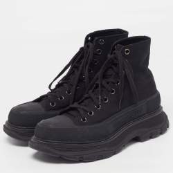 Pre Owned Alexander McQueen Tread Slick Size 42 Black Canvas Rubber High Top Sneakers