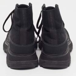 Pre Owned Alexander McQueen Tread Slick Size 42 Black Canvas Rubber High Top Sneakers