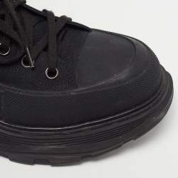 Pre Owned Alexander McQueen Tread Slick Size 42 Black Canvas Rubber High Top Sneakers