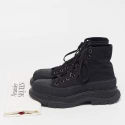 Pre Owned Alexander McQueen Tread Slick Size 42 Black Canvas Rubber High Top Sneakers