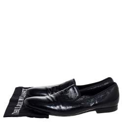Pre Owned Alexander McQueen Black Patent Embossed Skull Detail Smoking Slippers Size 44