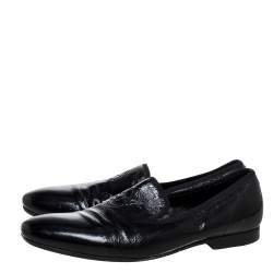 Pre Owned Alexander McQueen Black Patent Embossed Skull Detail Smoking Slippers Size 44