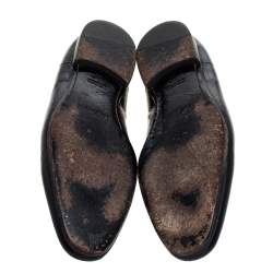 Pre Owned Alexander McQueen Black Patent Embossed Skull Detail Smoking Slippers Size 44