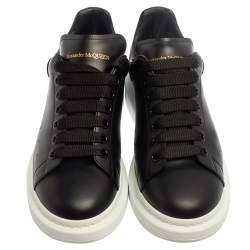 Pre Owned Alexander McQueen Black Leather Larry Low Top Sneaker Size 42.5