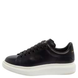 Pre Owned Alexander McQueen Black Leather Larry Low Top Sneaker Size 42.5