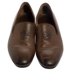 مملوكة مسبقًا Alexander Mcqueen Brown Leather Skull Detail Smoking Loafers Size 43 