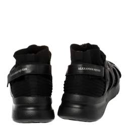 Alexander McQueen Black Knit Fabric And Leather Oversize Sock Low Top Sneakers Size 42