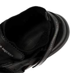 Alexander McQueen Black Knit Fabric And Leather Oversize Sock Low Top Sneakers Size 42