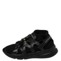 Alexander McQueen Black Knit Fabric And Leather Oversize Sock Low Top Sneakers Size 42