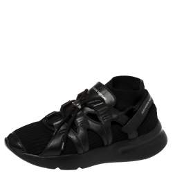 Alexander McQueen Black Knit Fabric And Leather Oversize Sock Low Top Sneakers Size 42