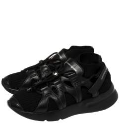 Alexander McQueen Black Knit Fabric And Leather Oversize Sock Low Top Sneakers Size 42