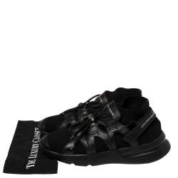 Alexander McQueen Black Knit Fabric And Leather Oversize Sock Low Top Sneakers Size 42