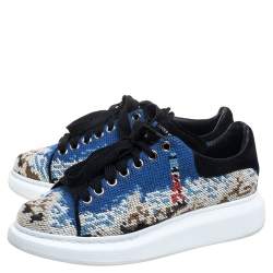 Alexander McQueen Multicolor Printed Canvas And Suede Oversized Sneakers Size 40
