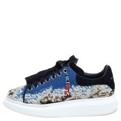 Alexander McQueen Multicolor Printed Canvas And Suede Oversized Sneakers Size 40