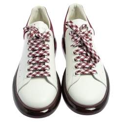 Pre Owned Alexander McQueen White/Burgundy Suede And Leather Oversized Clear Sole Low Top Sneakers Size 45.5