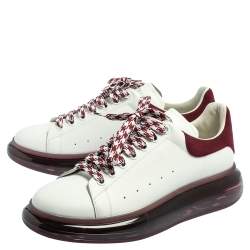 Pre Owned Alexander McQueen White/Burgundy Suede And Leather Oversized Clear Sole Low Top Sneakers Size 45.5