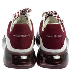 Pre Owned Alexander McQueen White/Burgundy Suede And Leather Oversized Clear Sole Low Top Sneakers Size 45.5