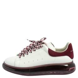 Pre Owned Alexander McQueen White/Burgundy Suede And Leather Oversized Clear Sole Low Top Sneakers Size 45.5