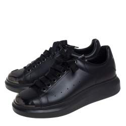 Pre Owned Alexander McQueen Black Leather Oversized Sneakers Size 40