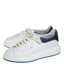 Pre Owned Alexander McQueen White/Blue Leather Oversized Sneakers Size 44