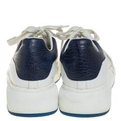 Pre Owned Alexander McQueen White/Blue Leather Oversized Sneakers Size 44