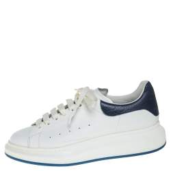 Pre Owned Alexander McQueen White/Blue Leather Oversized Sneakers Size 44