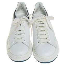 Pre Owned Alexander McQueen White/Blue Leather Oversized Sneakers Size 44