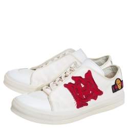 مملوكة مسبقًا Alexander McQueen White Leather And Canvas Patch Low Top Sneakers Size 39